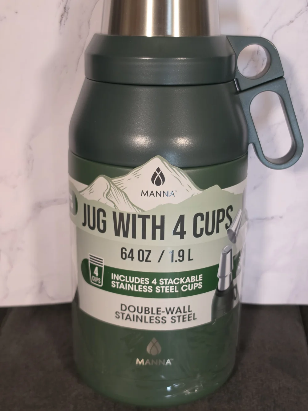 Manna 64 oz Green Double-Wall Stainless Steel Jug with 4 Cups